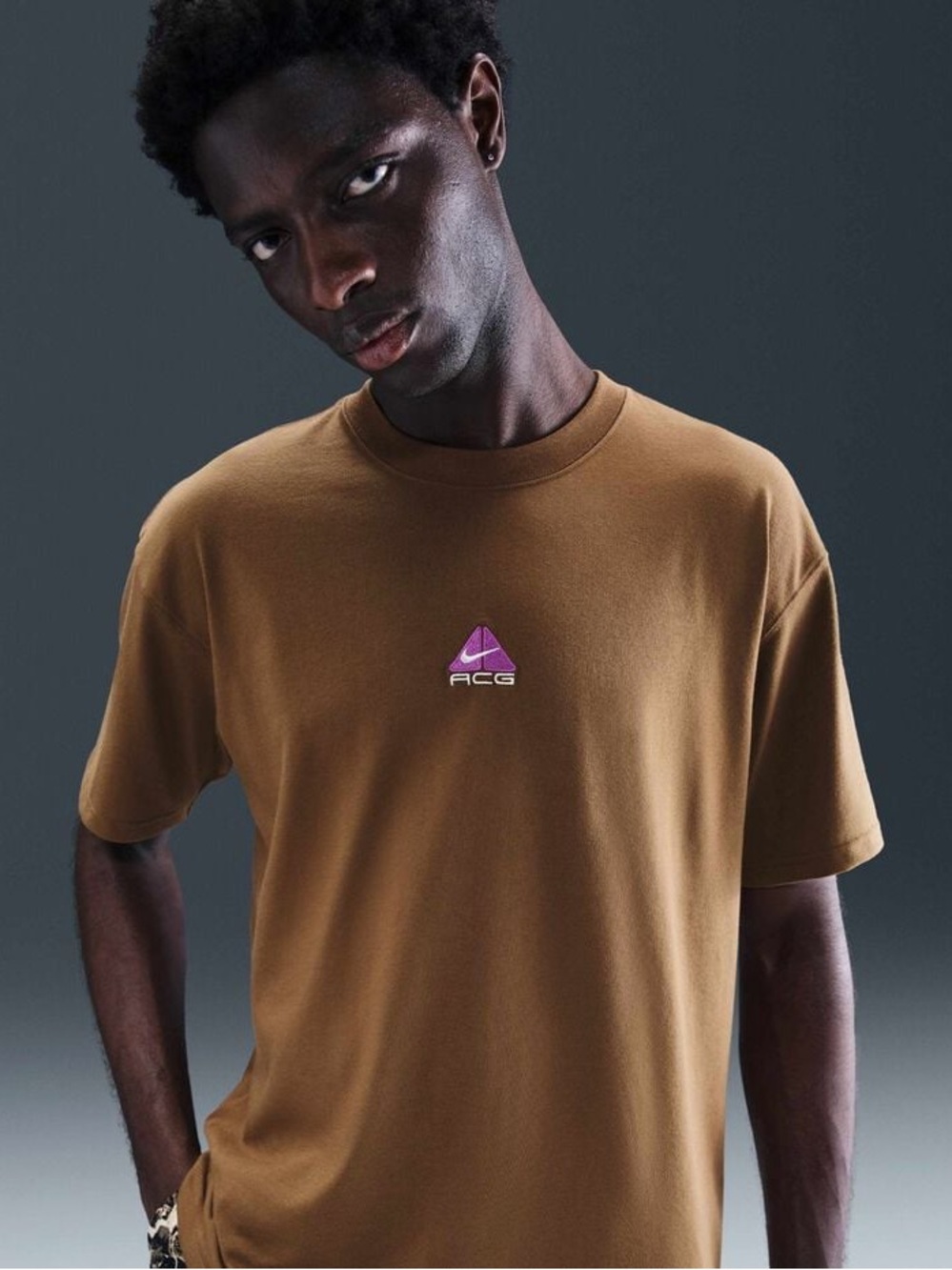 Nike ACG Brown Short-Sleeve Tee with Purple Logo